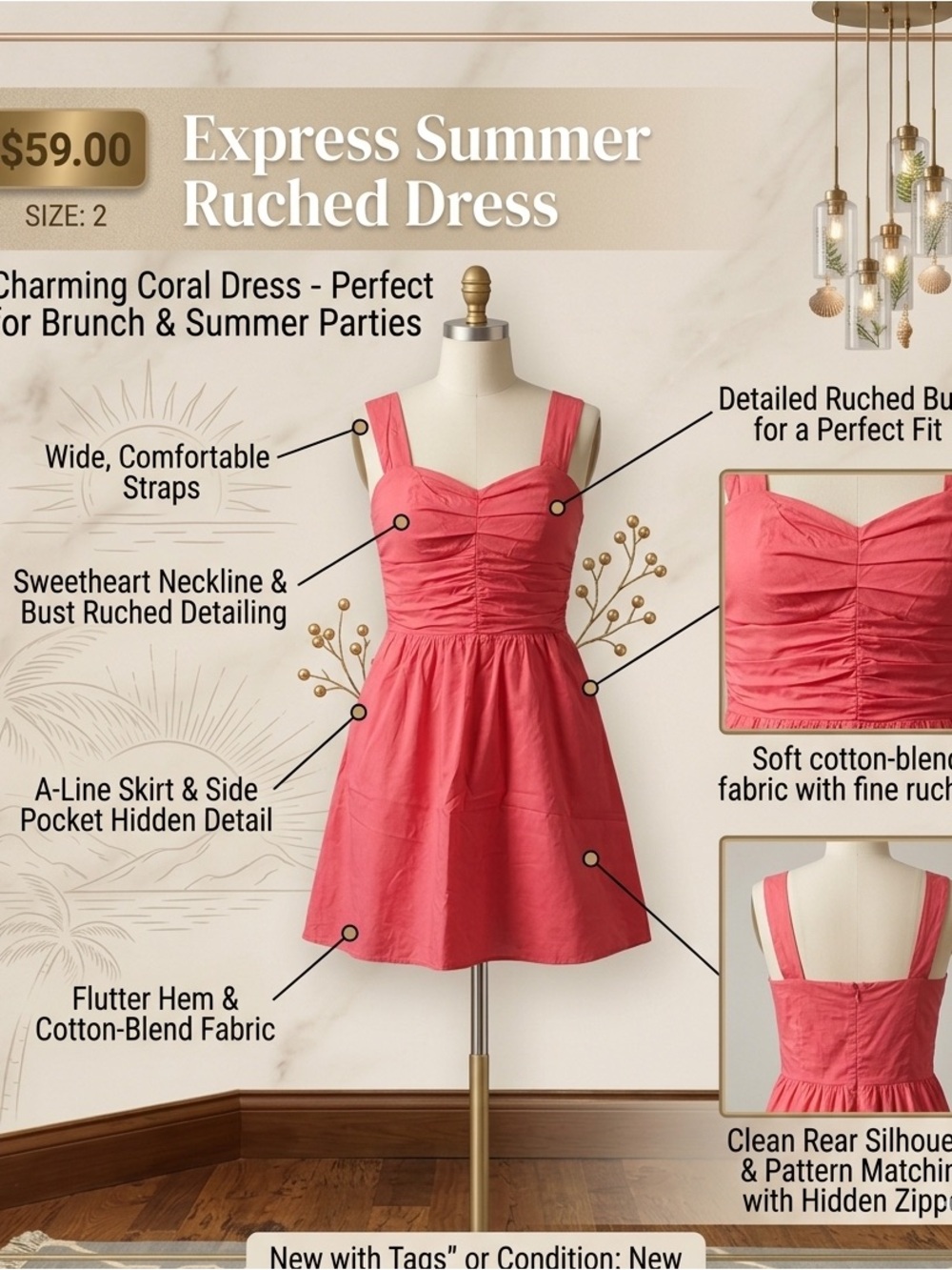 Express Coral A-Line Ruched Sundress